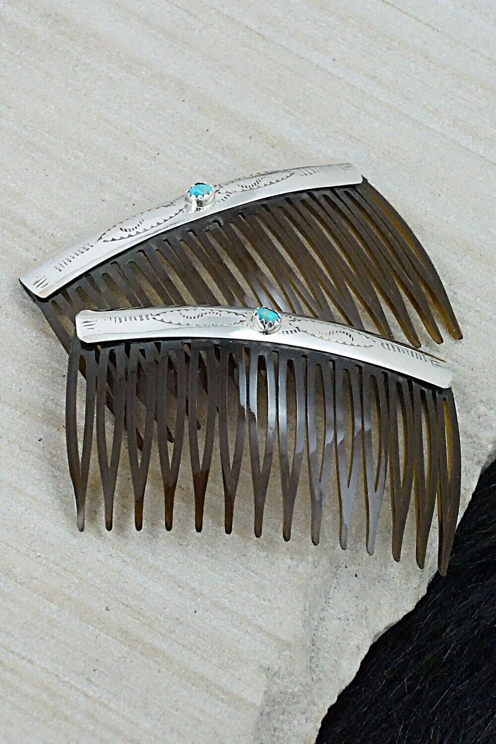 Turquoise & Sterling Silver Hair Combs - Randall Dalgai