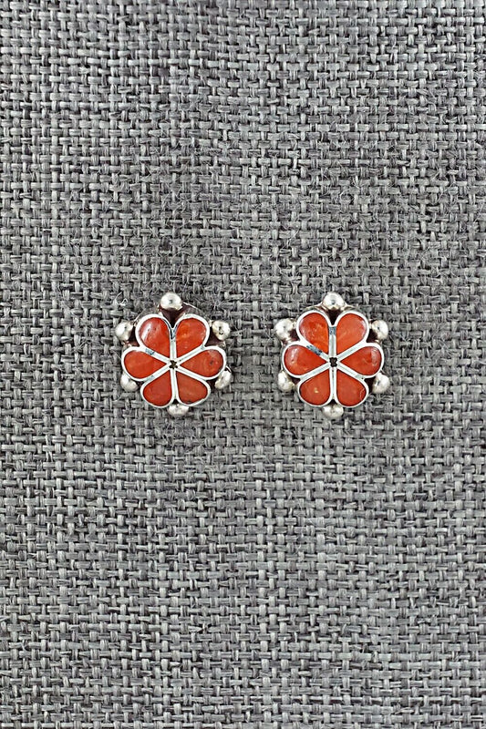 Coral & Sterling Silver Earrings - Bernadette Hattie