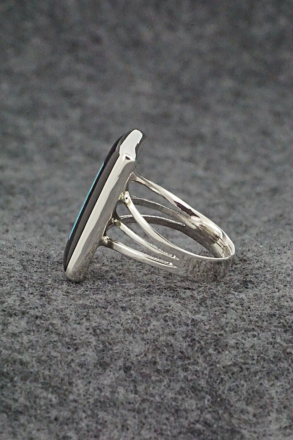 Turquoise, Onyx & Sterling Silver Ring - Harlan Coonsis - Size 8.75