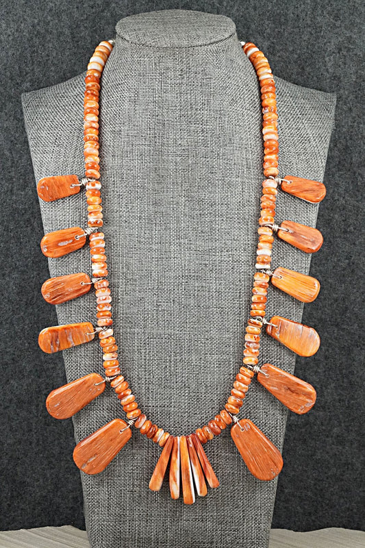 Spiny Oyster & Sterling Silver Necklace - Lupe Lovato