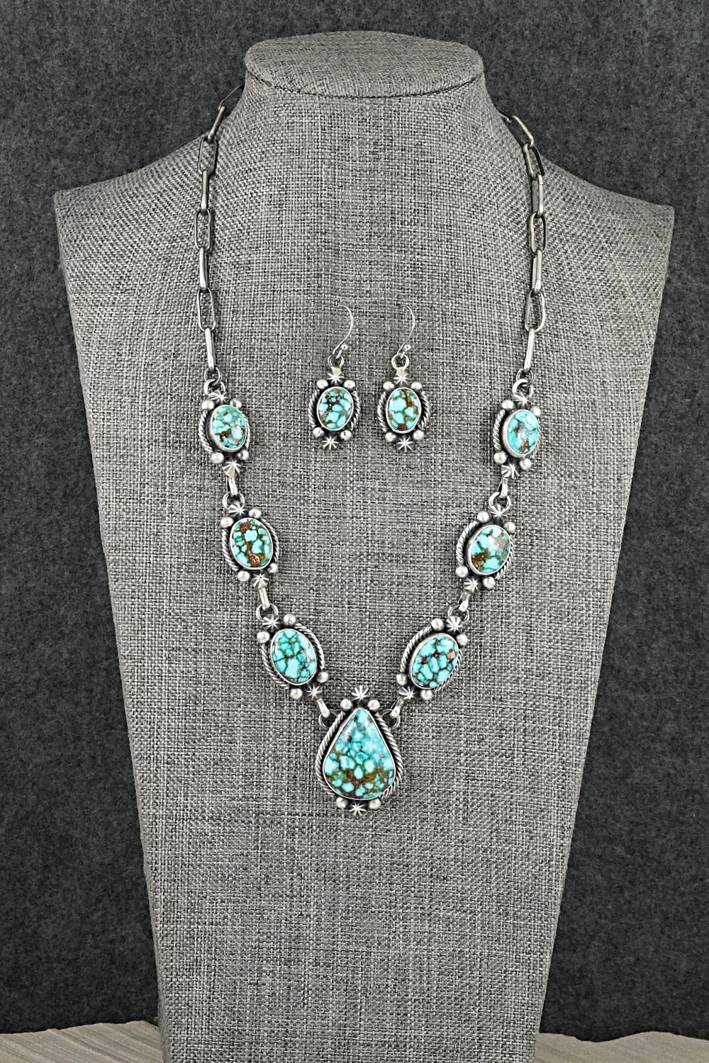 Turquoise & Sterling Silver Necklace and Earrings Set - Paul Livingston
