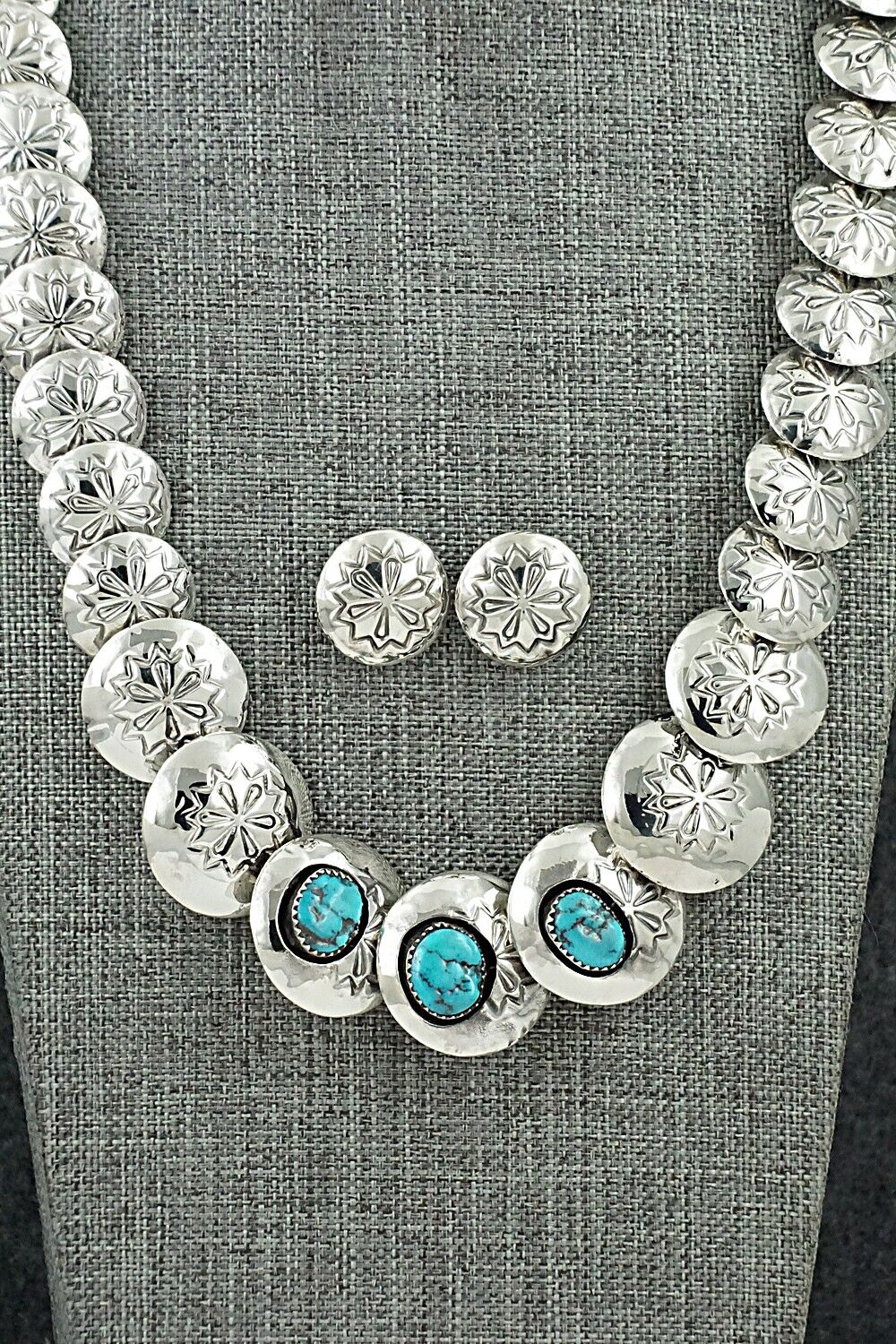 Turquoise & Sterling Silver Necklace and Earrings Set - Tim Thompson