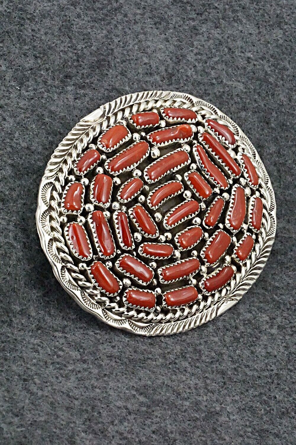 Coral & Sterling Silver Belt Buckle - Marlene Haley