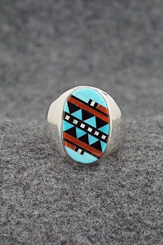 Multi Stone & Sterling Silver Ring - Herbert Kallestewa - Size 8.75