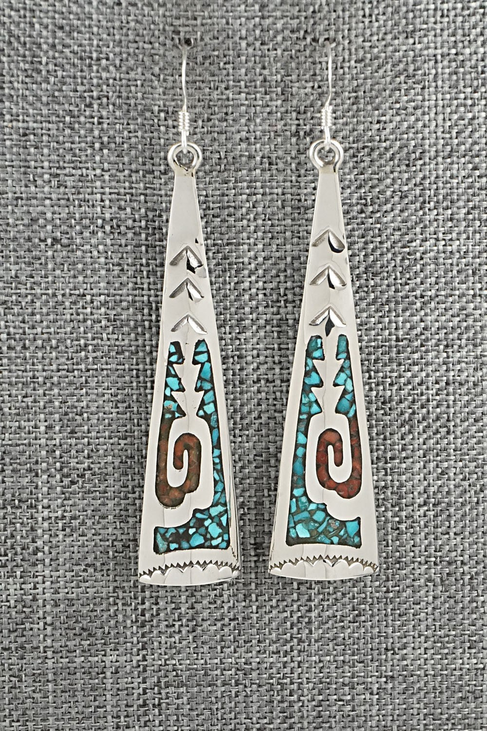 Turquoise, Coral Chip & Sterling Silver Earrings - Joleen Yazzie