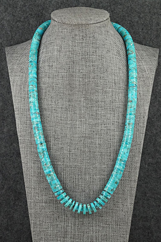 Turquoise & Sterling Silver Necklace 28" - Lupe Lovato