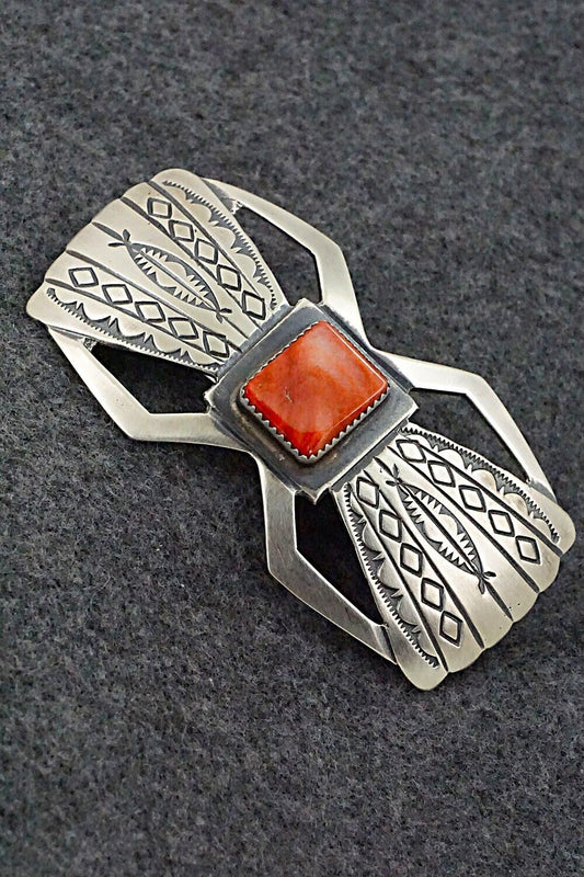 Spiny Oyster & Sterling Silver Hair Barrette - Martha Cayatineto