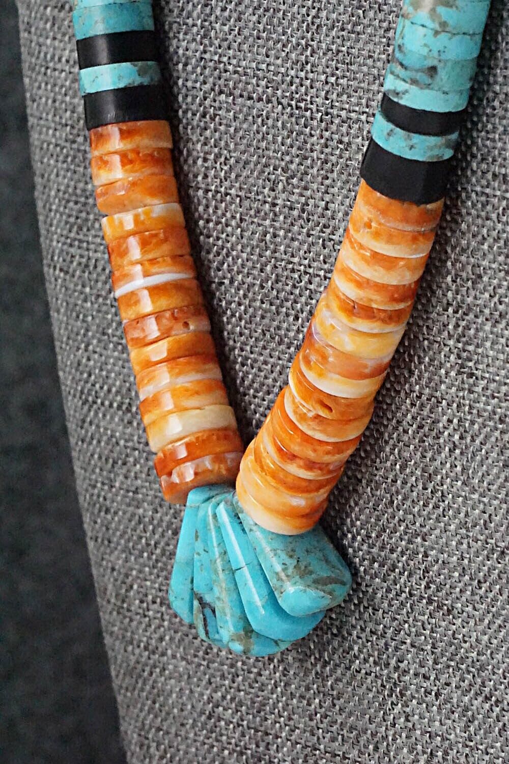 Turquoise, Spiny Oyster, Onyx & Sterling Silver Necklace - Lupe Lovato