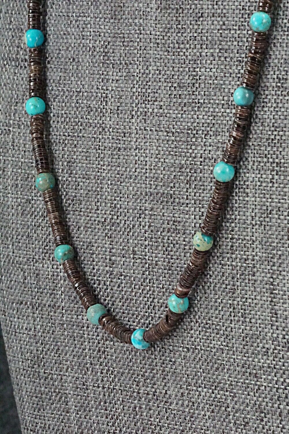Turquoise, Shell & Sterling Silver Necklace 18" - Ramona Bird