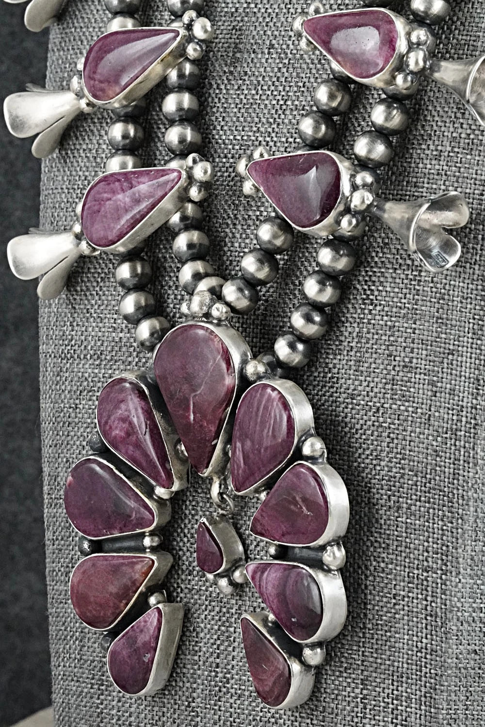 Spiny Oyster & Sterling Silver Squash Blossom Set - Darrin Livingston