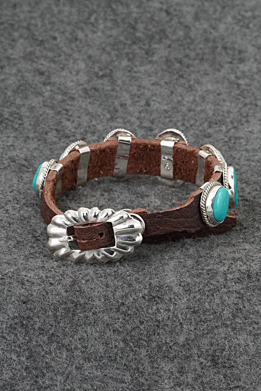 Turquoise, Sterling Silver & Leather Bracelet - Rosita Charlie