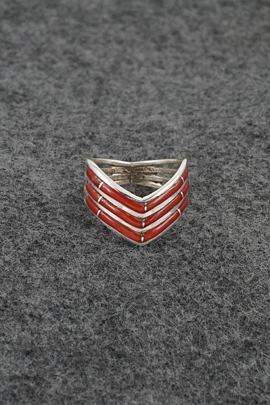 Coral & Sterling Silver Ring - Andrew Enrico - Size 7.5
