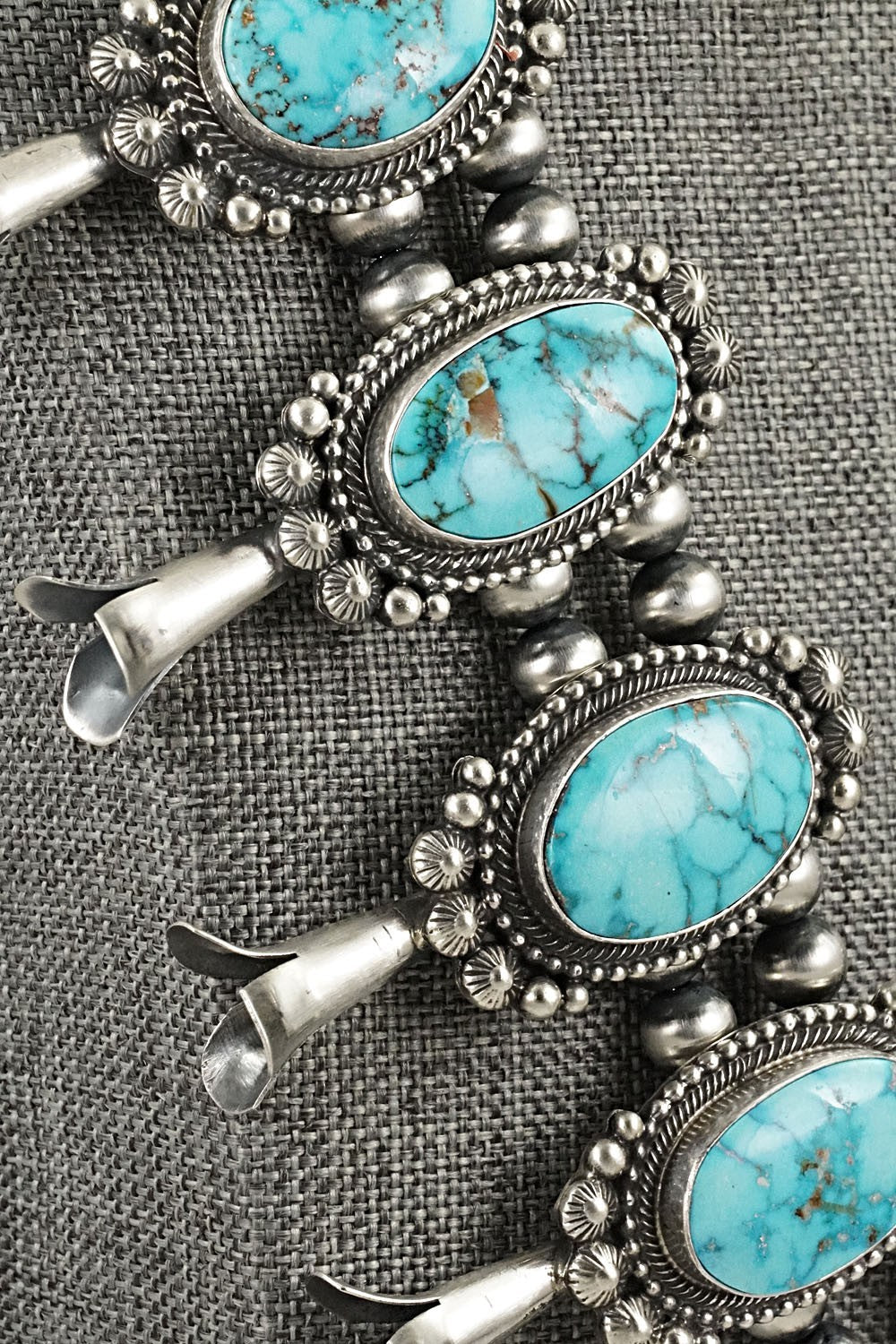 Turquoise & Sterling Silver Squash Blossom Necklace - Tom Lewis