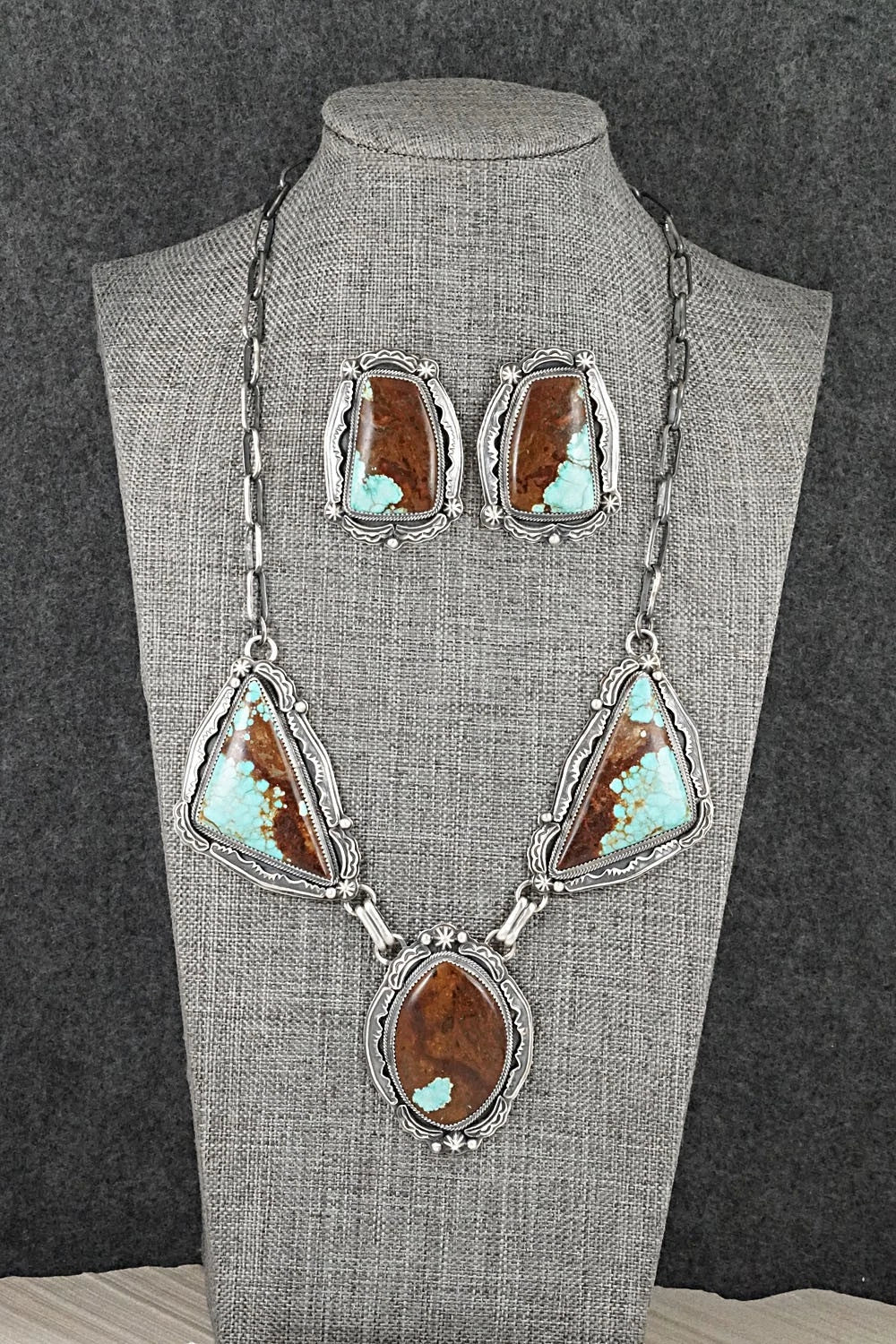 Turquoise & Sterling Silver Necklace and Earrings Set - Randy Boyd