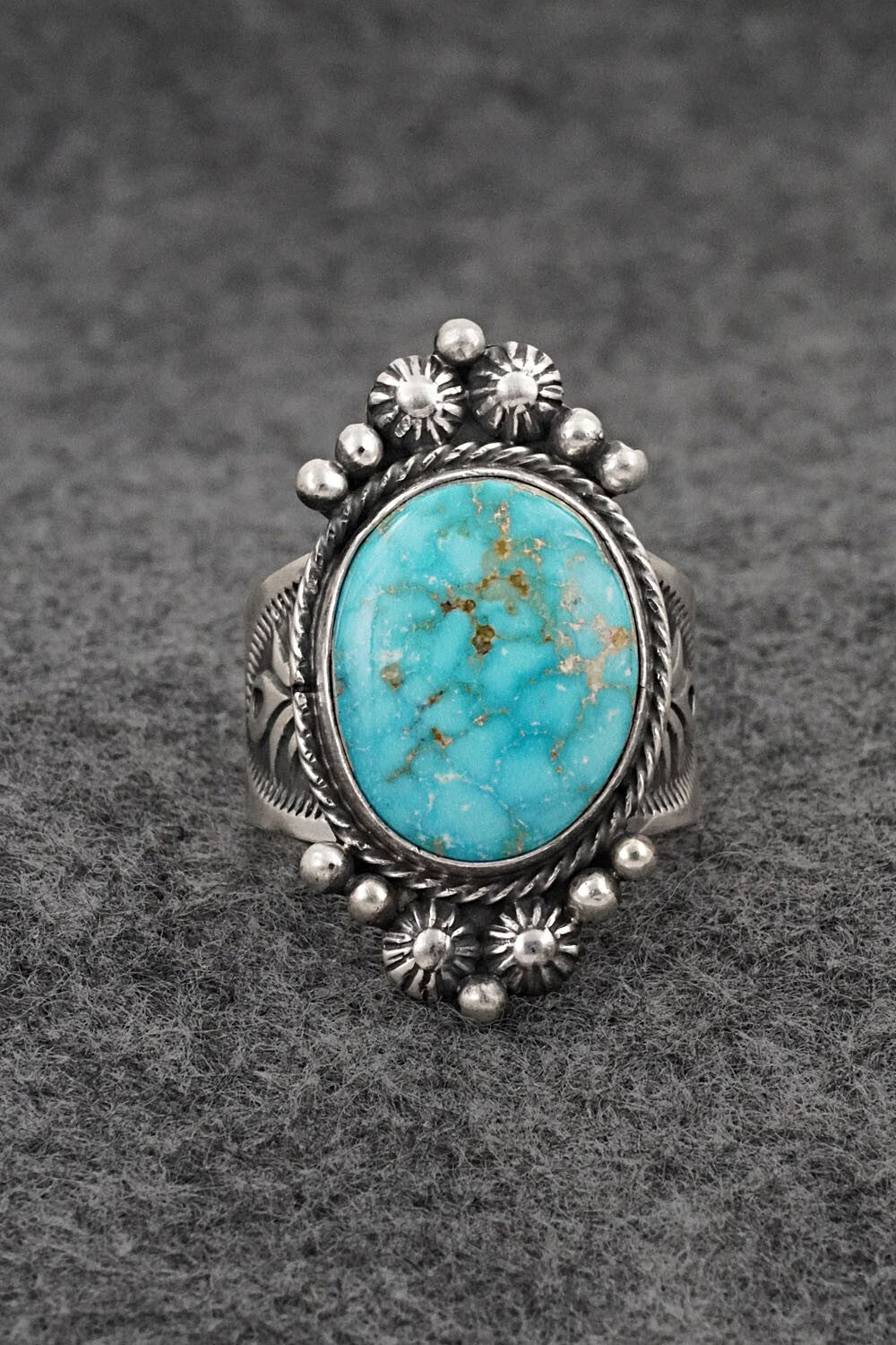 Turquoise & Sterling Silver Ring - Samuel Yellowhair - Size 8.5