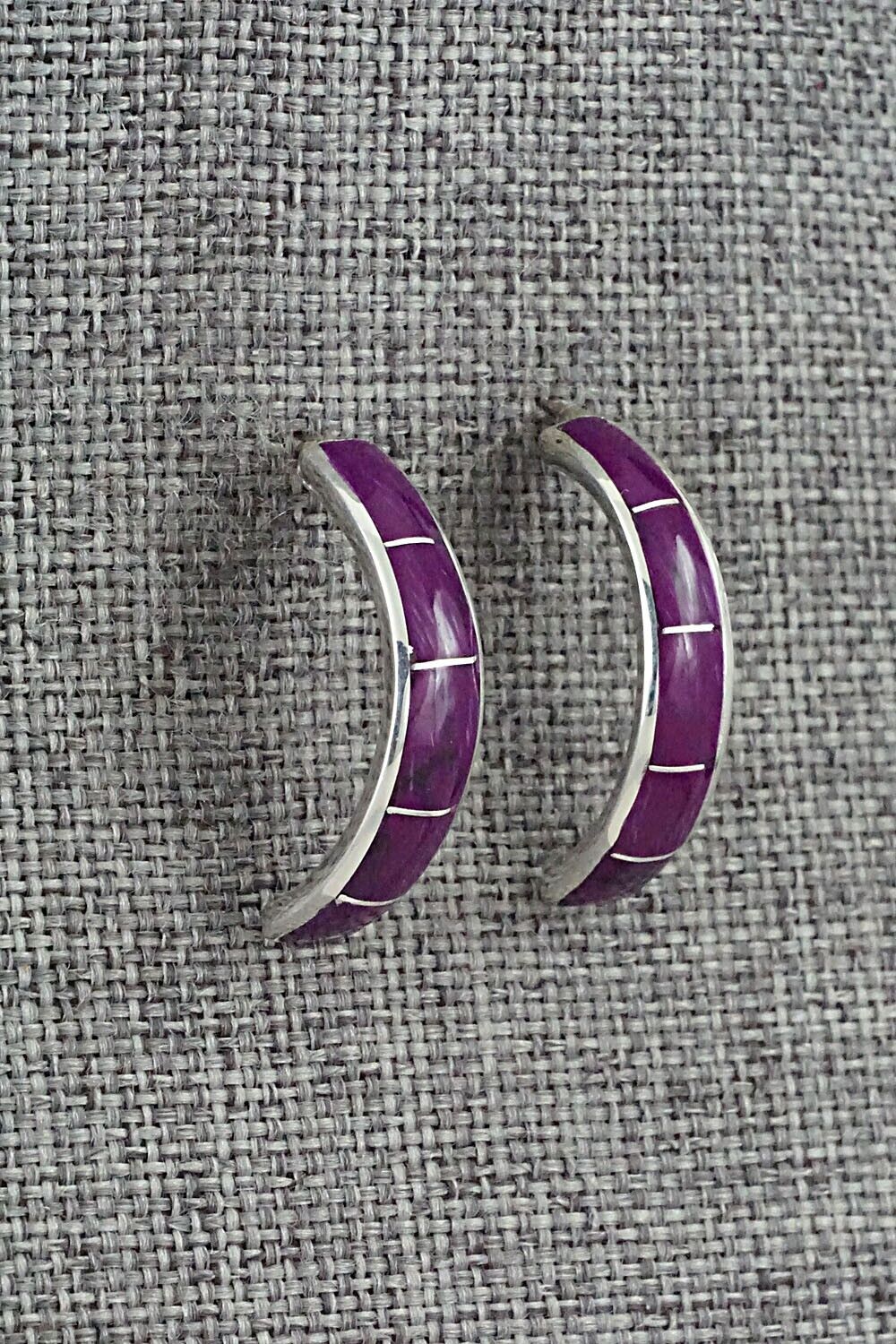 Spiny Oyster & Sterling Silver Earrings - Richard Edaakie