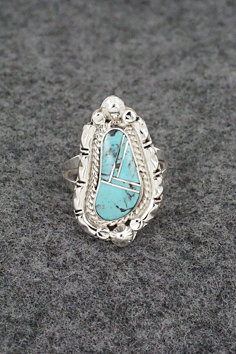 Turquoise & Sterling Silver Inlay Ring - James Manygoats - Size 6.5