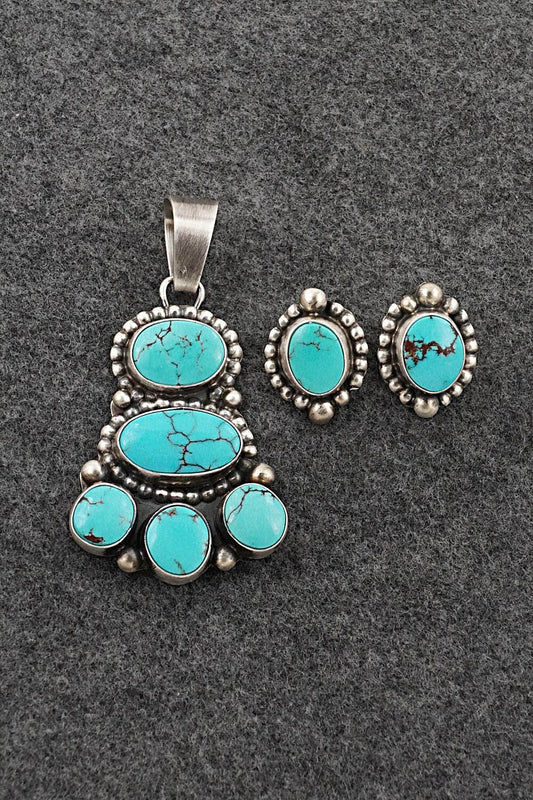 Turquoise & Sterling Silver Pendant and Earrings Set - Kathleen Chavez