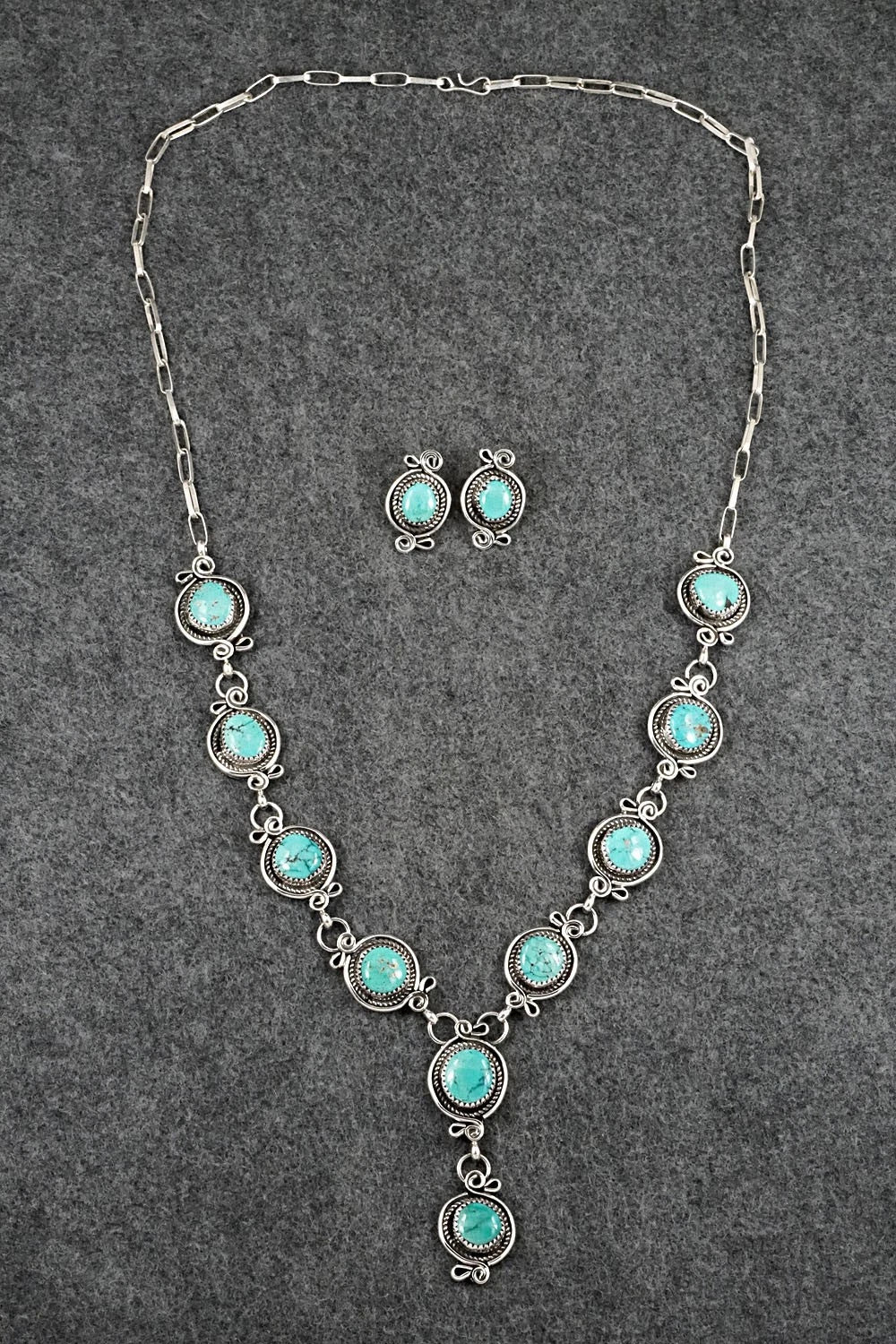 Turquoise & Sterling Silver Necklace and Earrings Set - Phil Nez