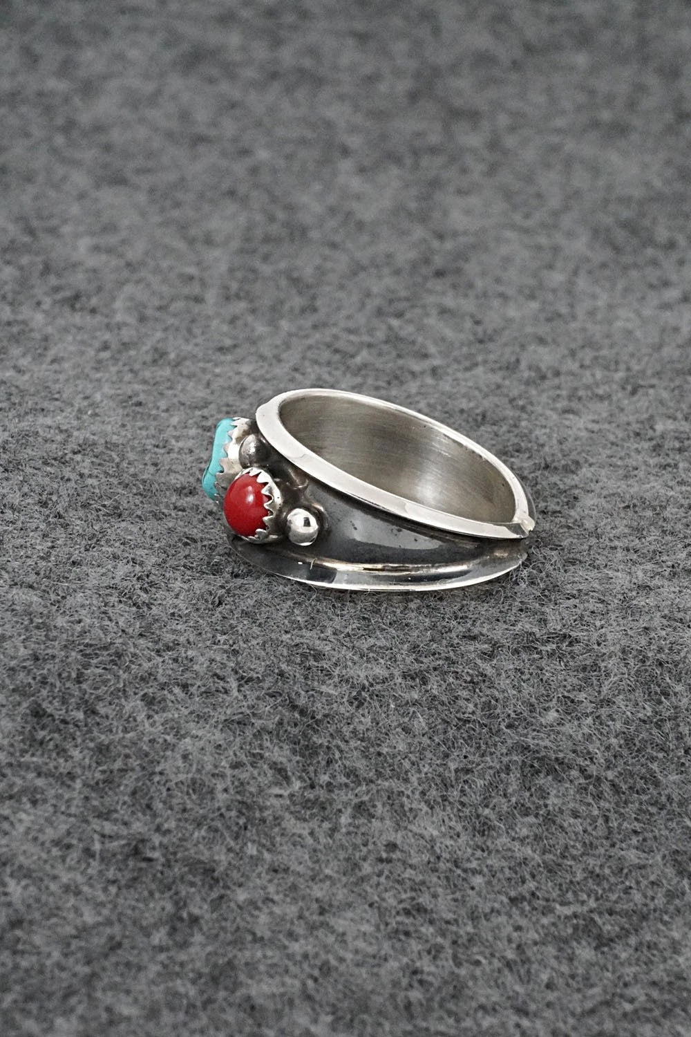 Turquoise, Coral & Sterling Silver Ring - Paul Largo - Size 9