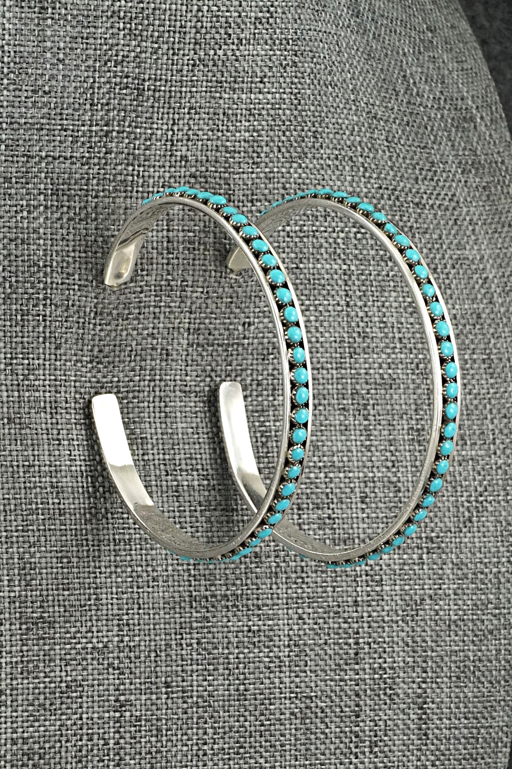Turquoise & Sterling Silver Hoop Earrings - Lois Tzunie