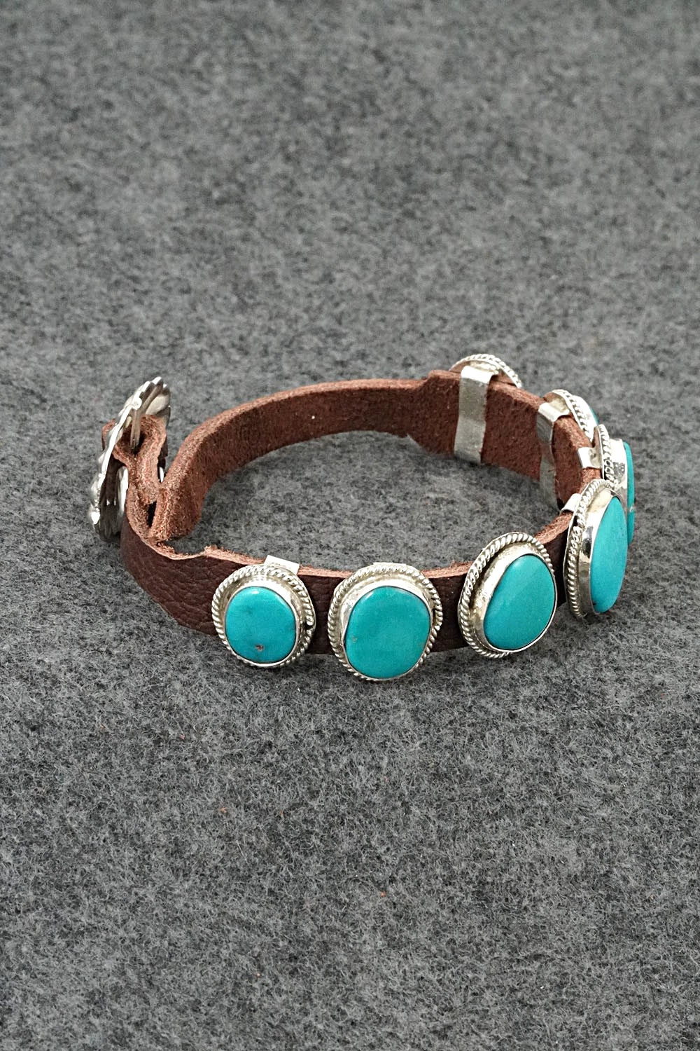 Turquoise, Sterling Silver & Leather Bracelet - Rosita Charlie