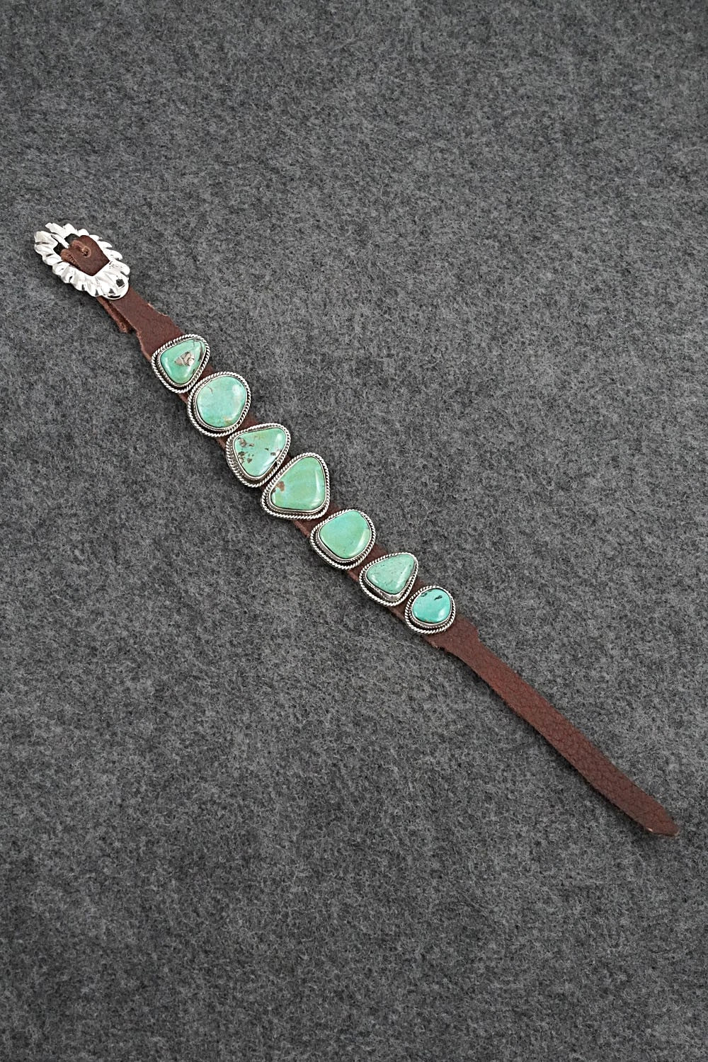 Turquoise, Sterling Silver & Leather Bracelet - Marlene Ramone