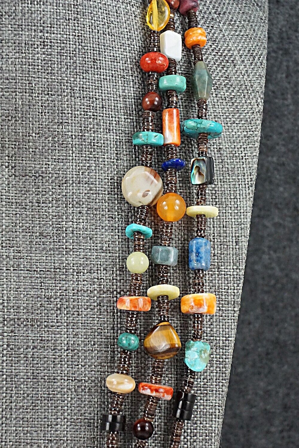 Multi-Stone & Sterling Silver Necklace 29" - Helen Tsosie