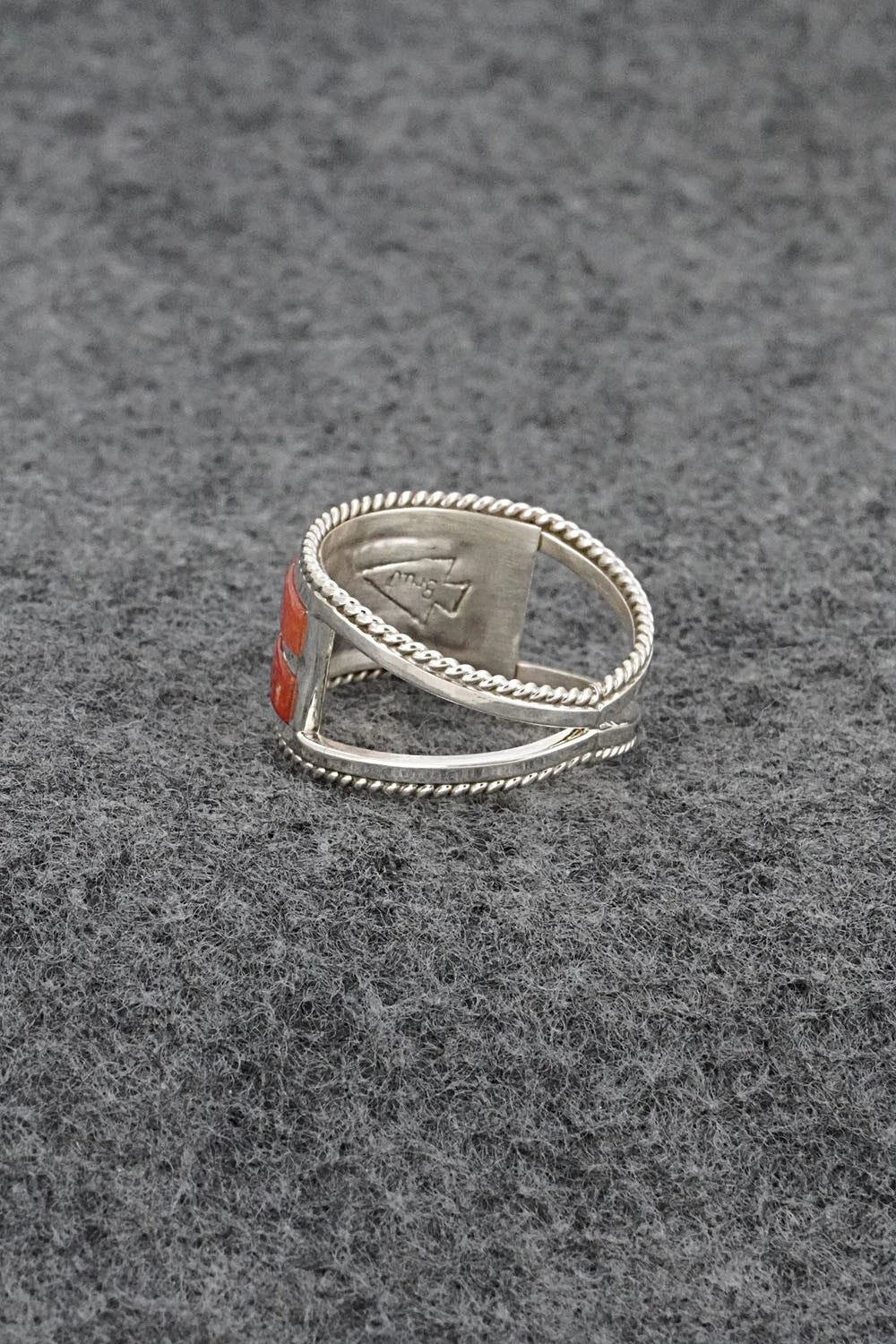 Coral and Sterling Silver Ring - Bruce Johnson - Size 9.5