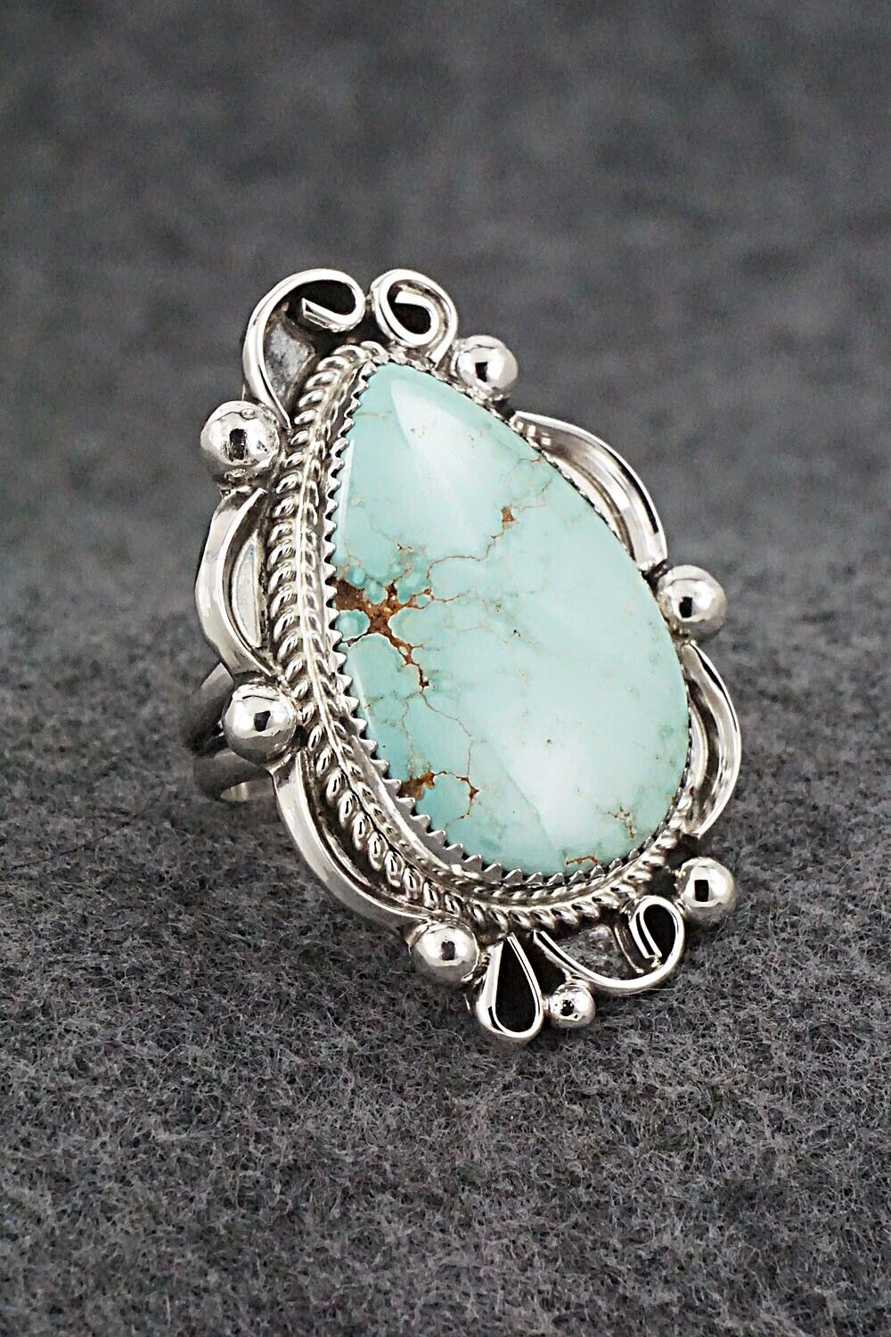 Turquoise & Sterling Silver Ring - Leslie Nez - Size 9