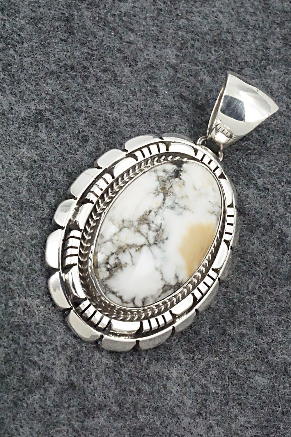 White Buffalo & Sterling Silver Pendant - Navajo
