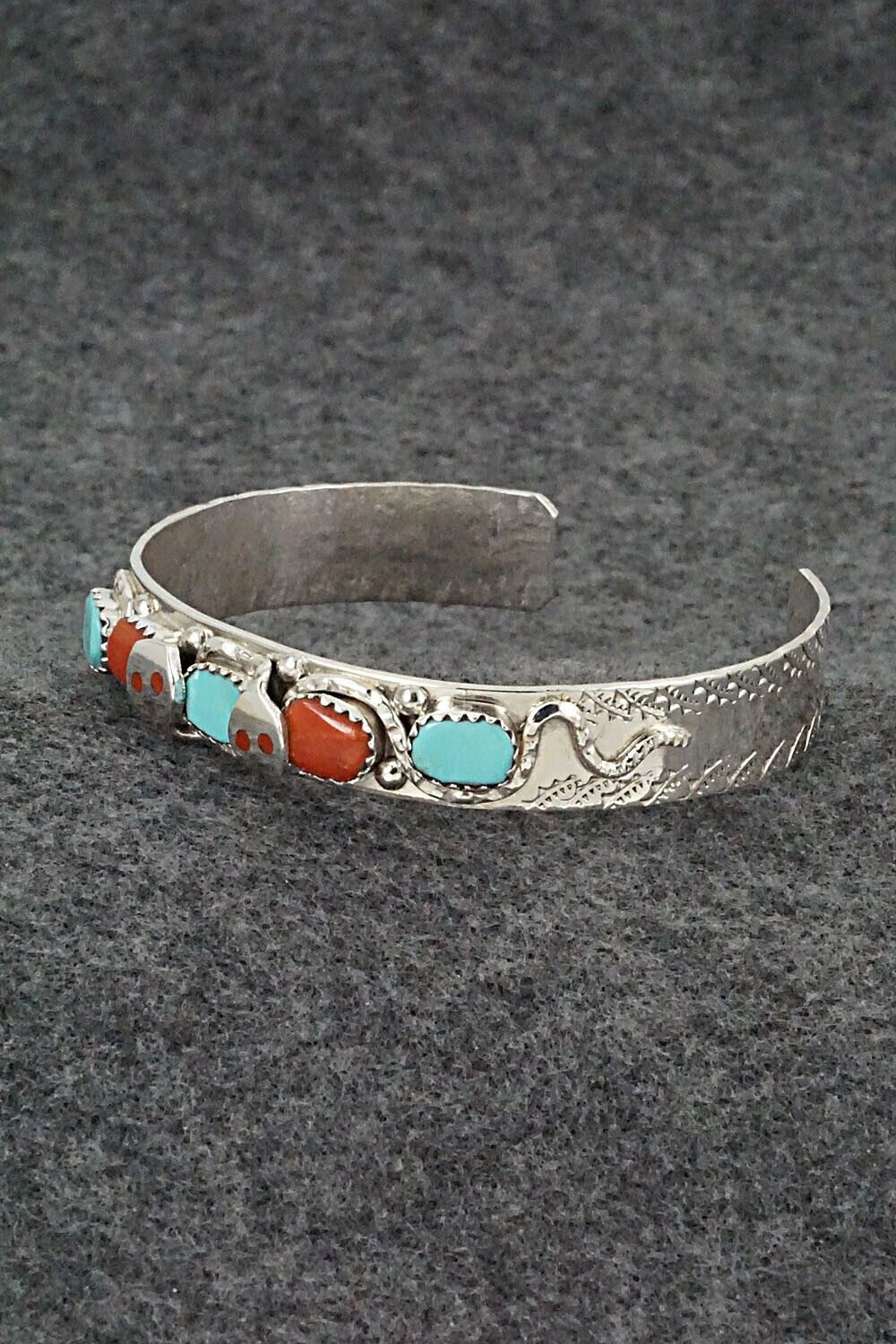 Turquoise, Coral & Sterling Silver Bracelet - Joy Calavaza