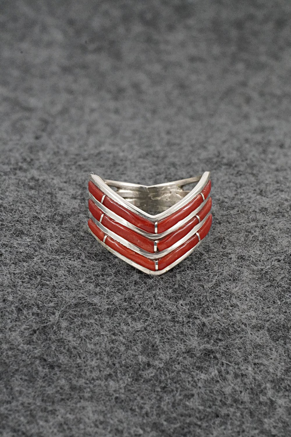 Coral & Sterling Silver Ring - Andrew Enrico - Size 7