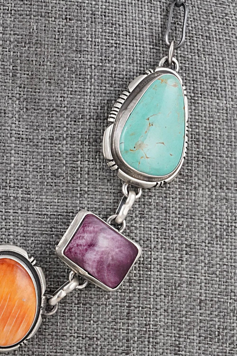 Turquoise, Spiny Oyster & Sterling Silver Necklace - Thomas Francisco