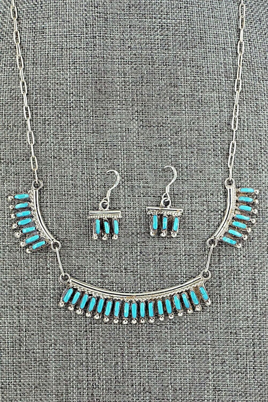 Turquoise & Sterling Silver Necklace and Earrings Set - Veronica Yawakia