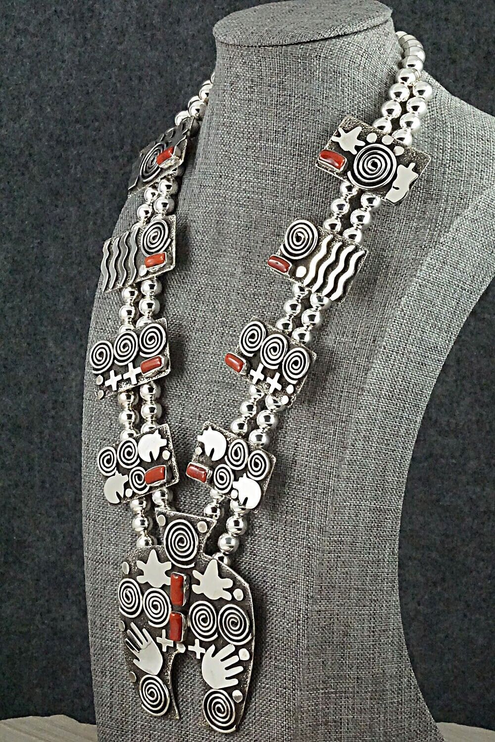 Coral & Sterling Silver Squash Blossom Set - Alex Sanchez