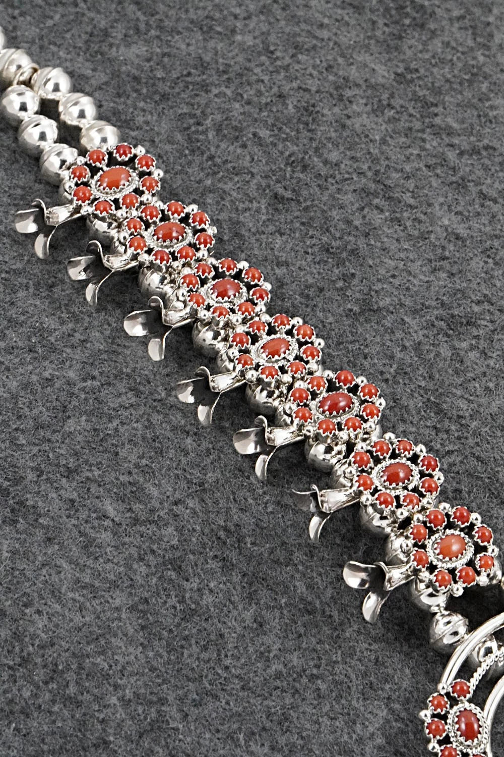 Coral & Sterling Silver Squash Blossom Set - Nathaniel Curley