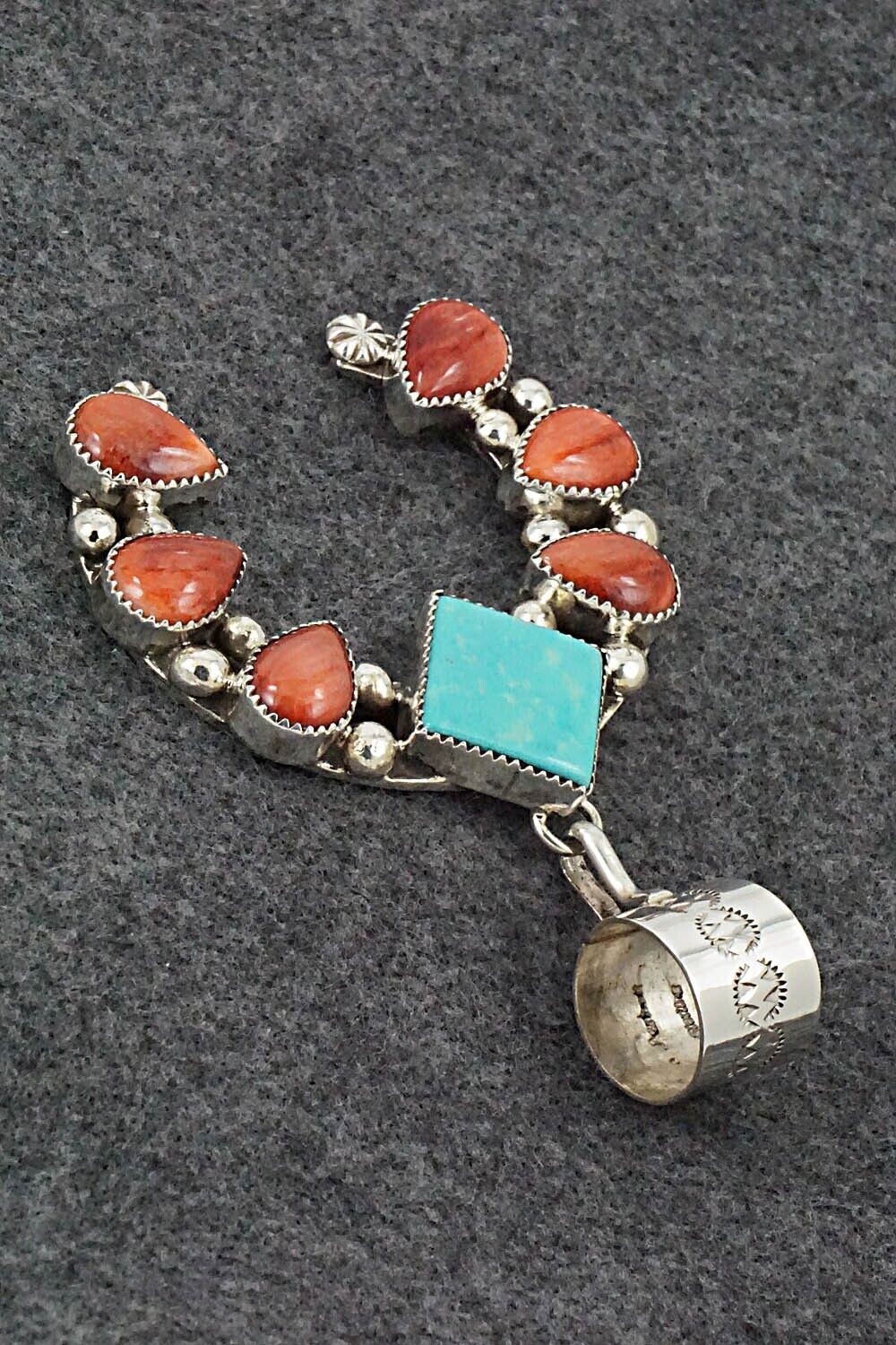 Turquoise, Spiny Oyster & Sterling Silver Pendant - Sandra Parkett