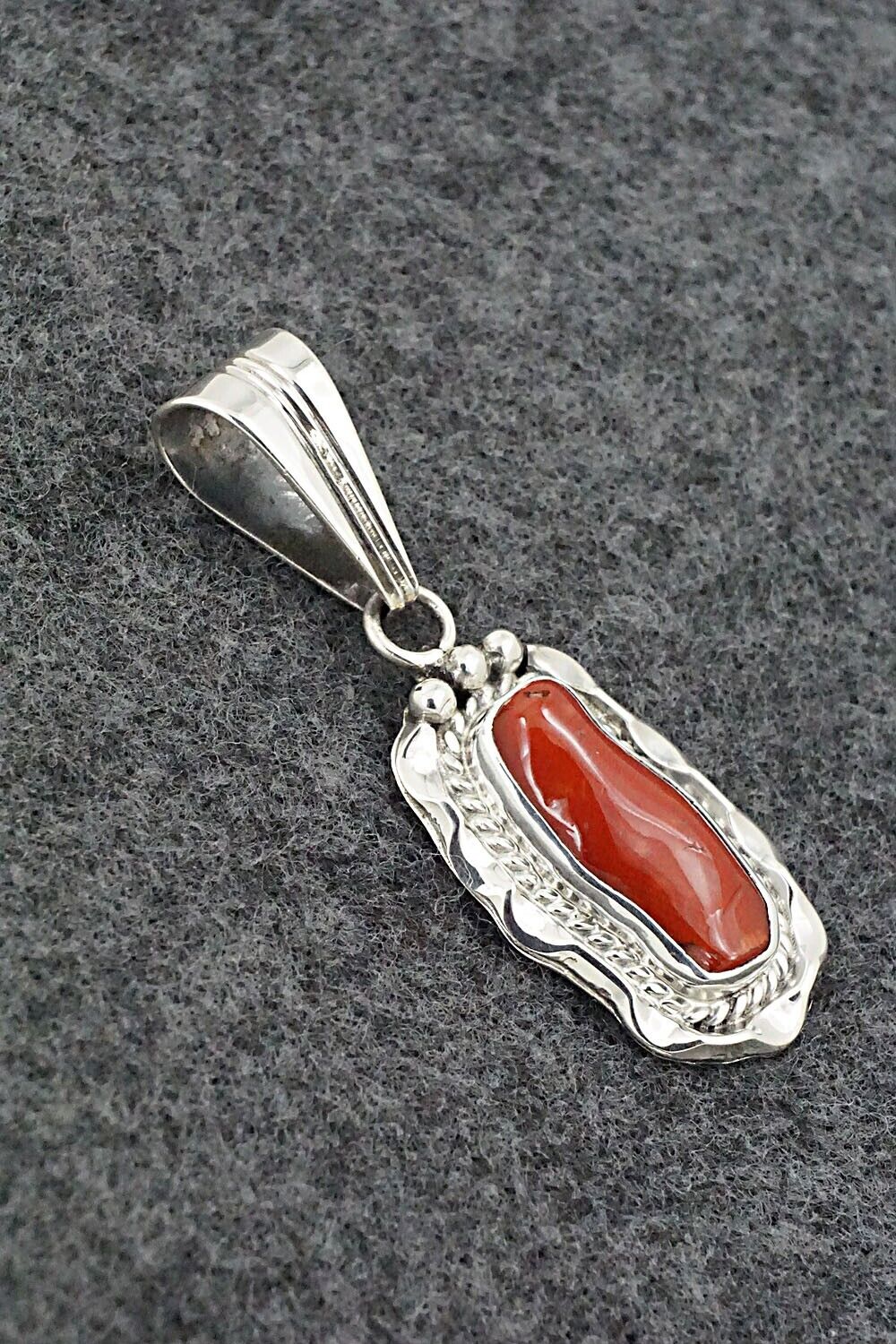 Coral & Sterling Silver Pendant - Samuel Yellowhair