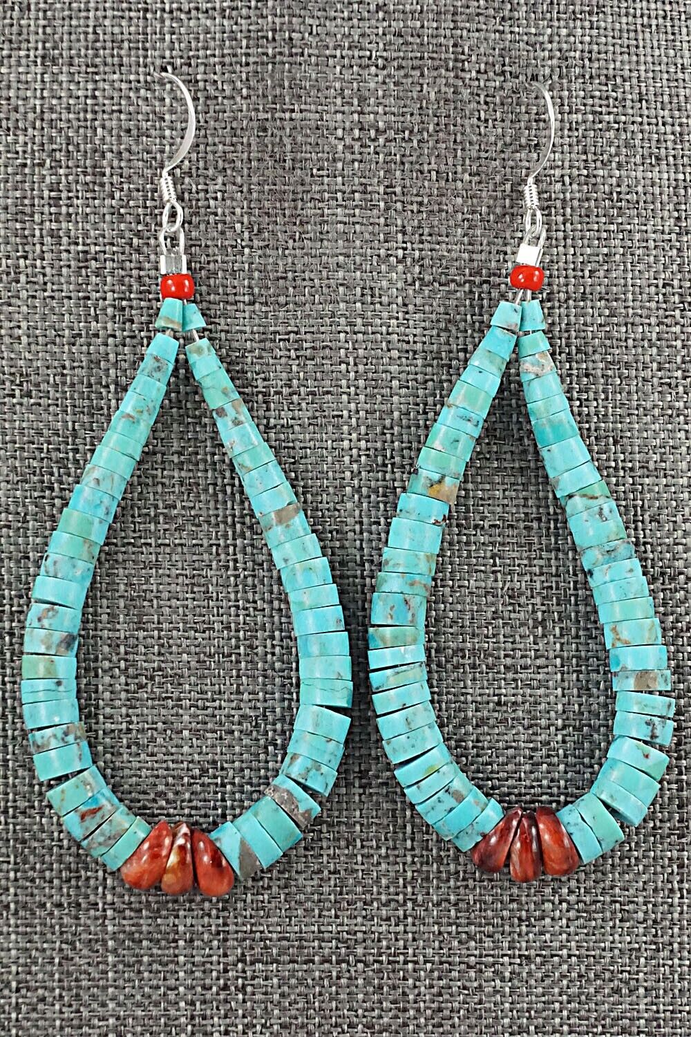 Spiny Oyster, Turquoise & Sterling Silver Earrings - Lupe Lovato