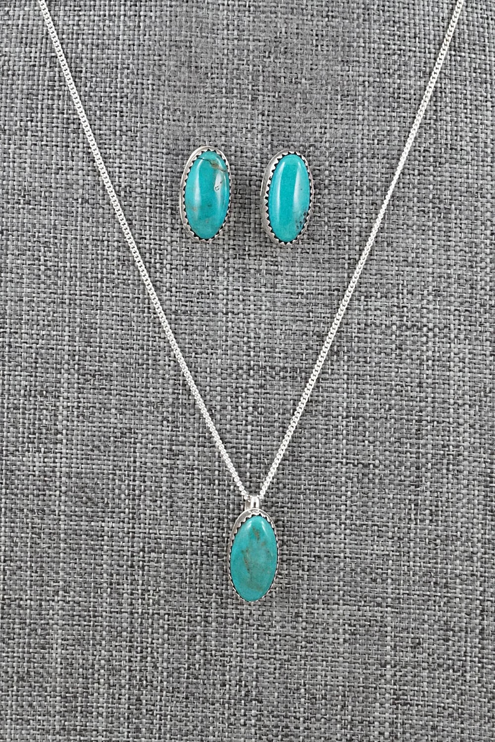 Turquoise & Sterling Silver Necklace and Earrings Set - Murray Hannaweeka