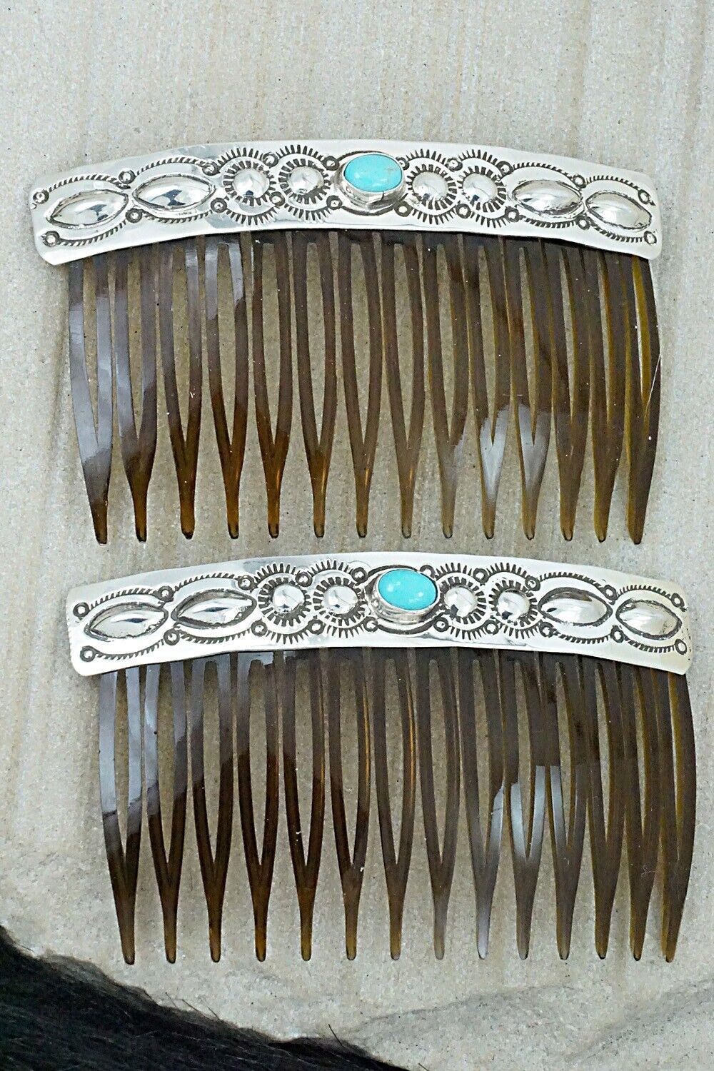 Turquoise & Sterling Silver Hair Combs - Jennie Blackgoat