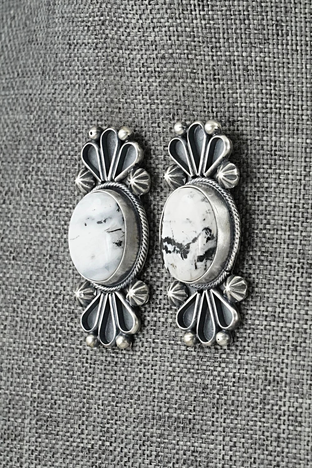 White Buffalo & Sterling Silver Squash Blossom Set - Paul Livingston