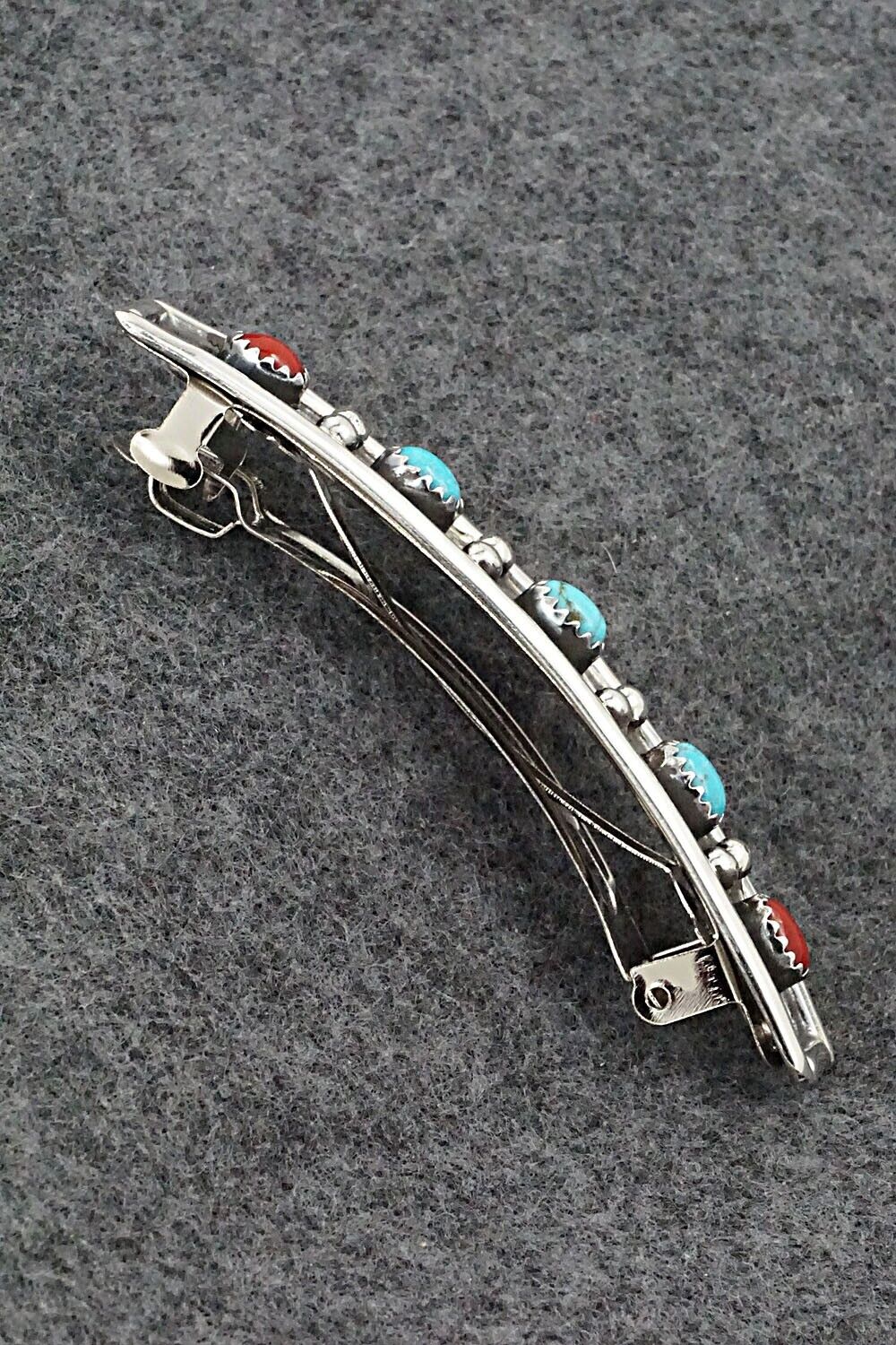 Turquoise, Coral & Sterling Silver Hair Barrette - Paul Largo