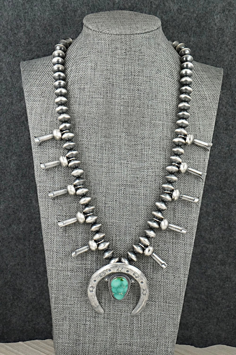 Turquoise & Sterling Silver Squash Blossom Necklace - Presley Haley
