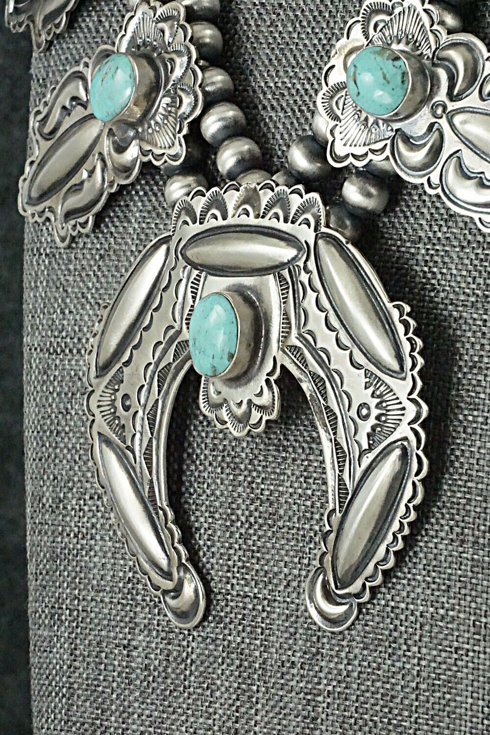 Turquoise & Sterling Silver Squash Blossom Necklace - Roland Dixson