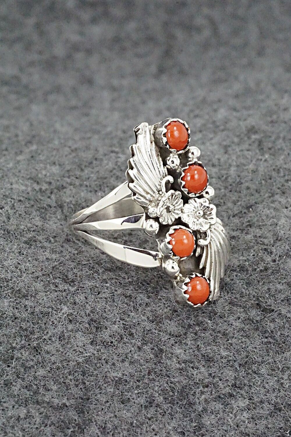 Coral & Sterling Silver Ring - Jerryson Henio - Size 8.5