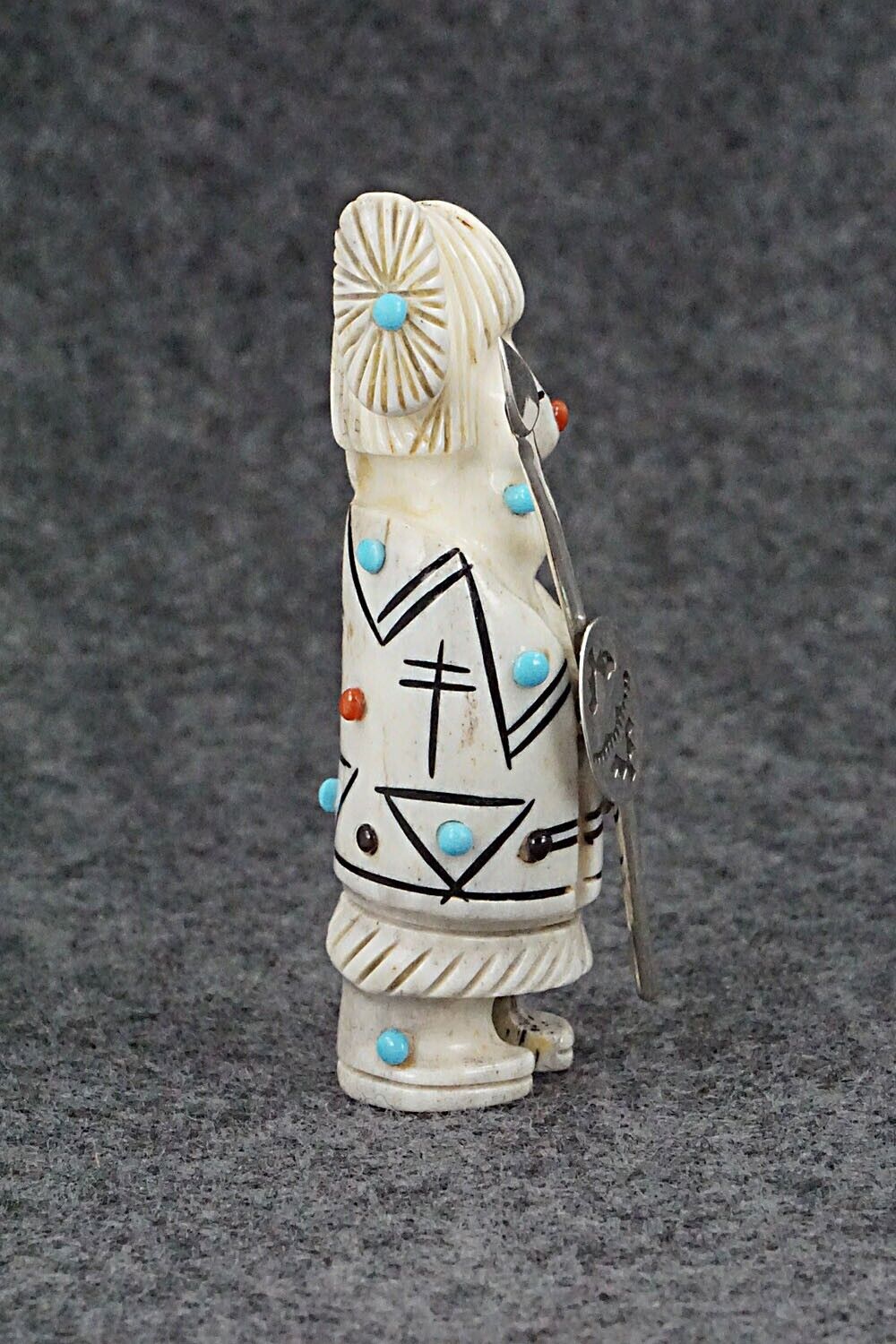 Hunter with Spear & Shield Zuni Fetish Carving - Claudia Peina