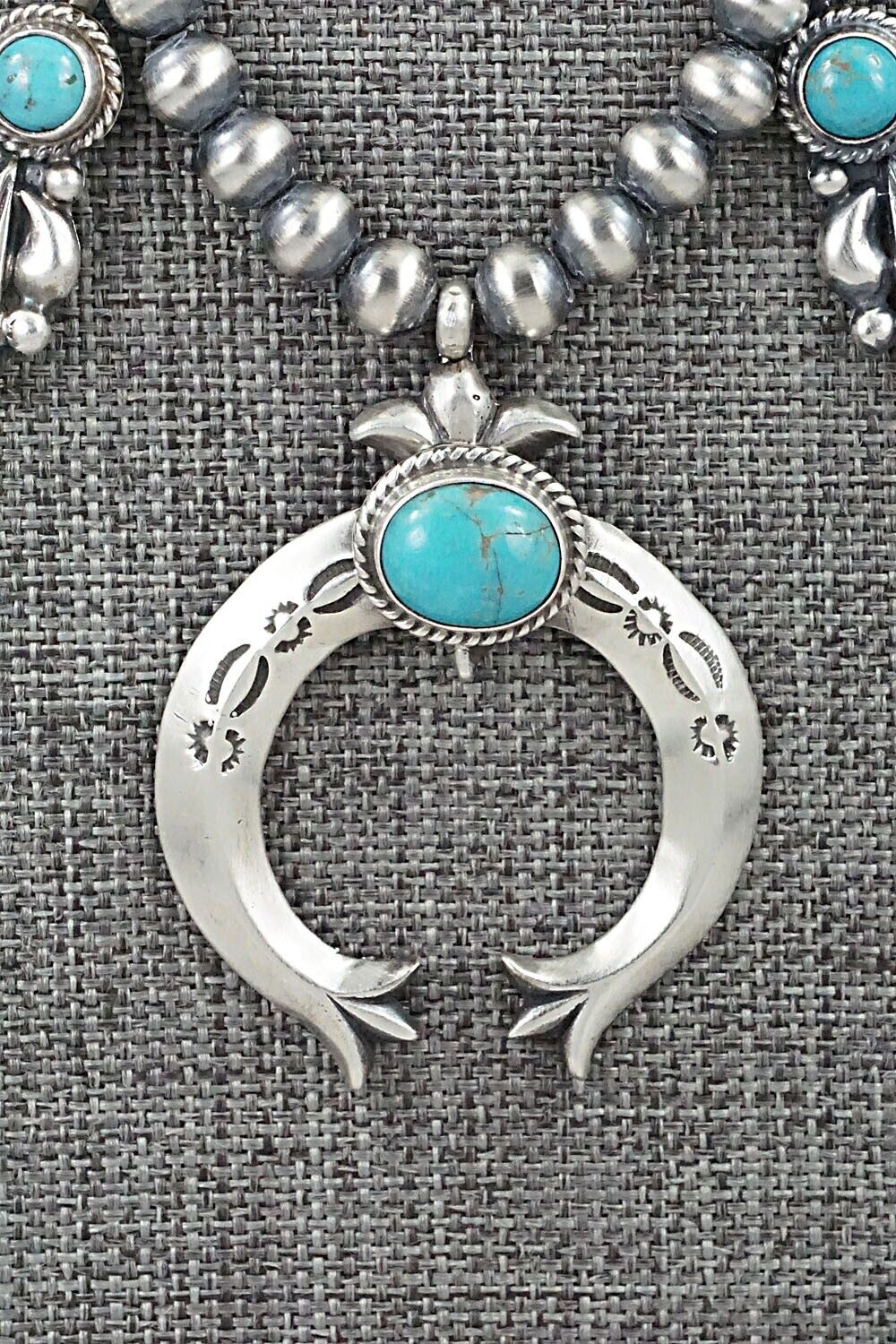Turquoise & Sterling Silver Squash Blossom Necklace - Bobby Platero