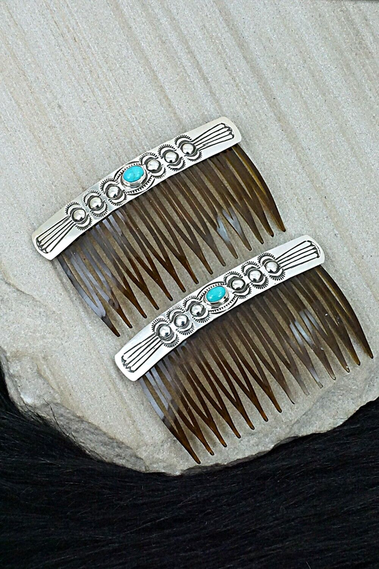 Turquoise & Sterling Silver Hair Combs - Jennie Blackgoat